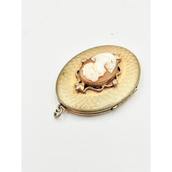 Vintage Genuine Carved Cameo Locket Pendant Gold Tone Pic Photo Holder Jewelry - Picture 4 of 12